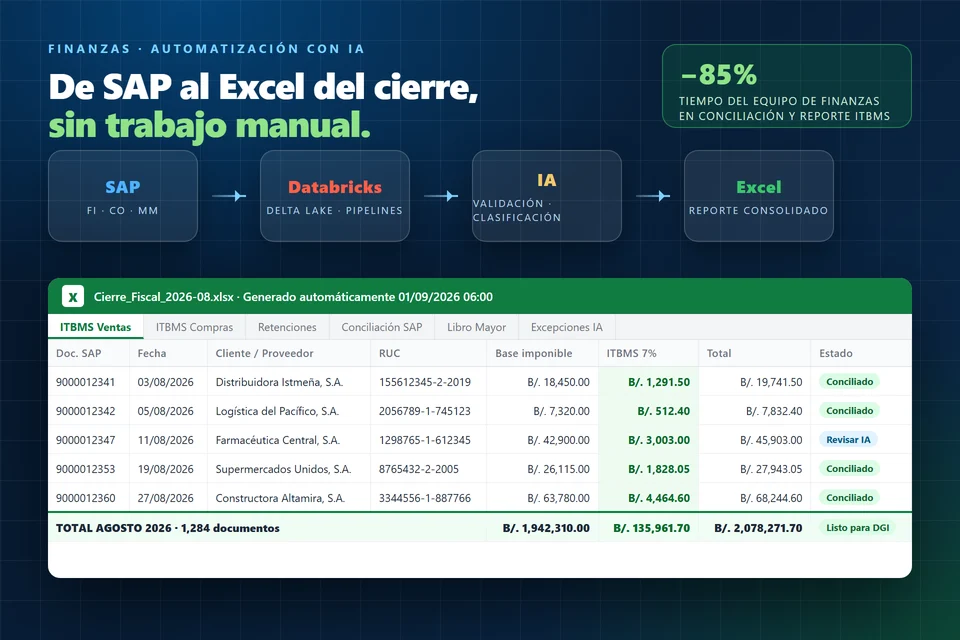 Automatización financiera: de SAP a un Excel consolidado de ITBMS con Databricks e inteligencia artificial